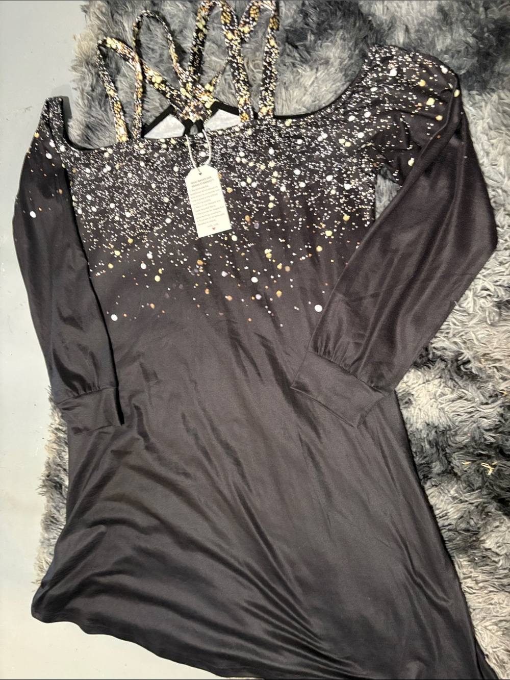 Source Unknown Black Blouse with Gold and White Splatter